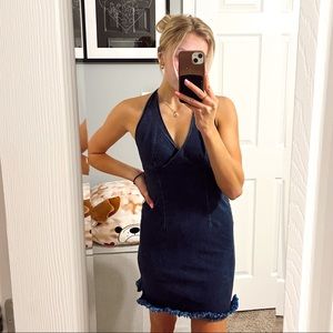 Rocket Candy Denim Fringe Halter Dress